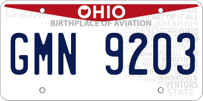 OH license plate GMN9203