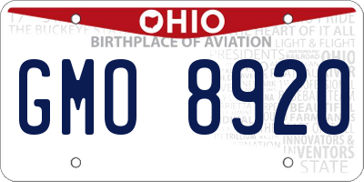 OH license plate GMO8920