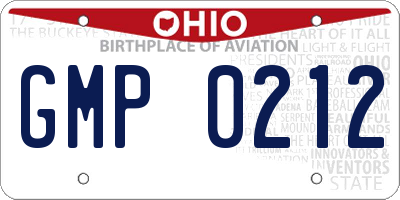 OH license plate GMP0212