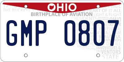 OH license plate GMP0807