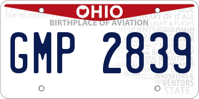 OH license plate GMP2839