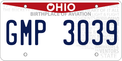 OH license plate GMP3039