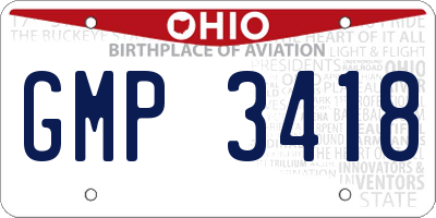 OH license plate GMP3418