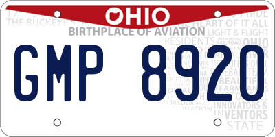 OH license plate GMP8920