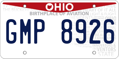 OH license plate GMP8926