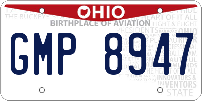 OH license plate GMP8947