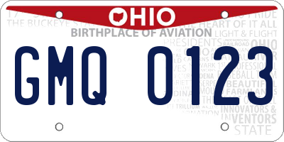OH license plate GMQ0123