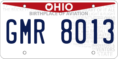 OH license plate GMR8013