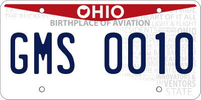 OH license plate GMS0010