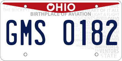 OH license plate GMS0182