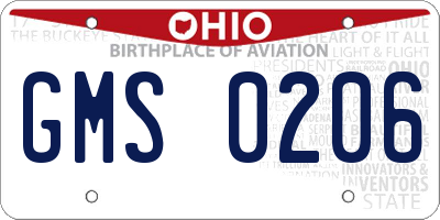 OH license plate GMS0206