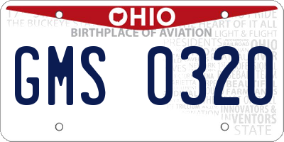 OH license plate GMS0320