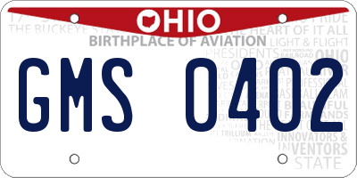OH license plate GMS0402