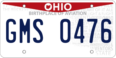 OH license plate GMS0476