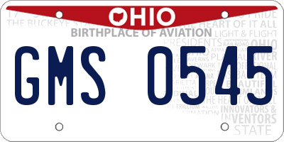 OH license plate GMS0545