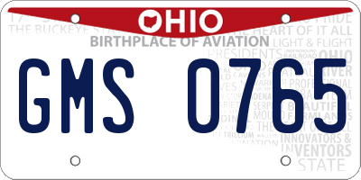 OH license plate GMS0765
