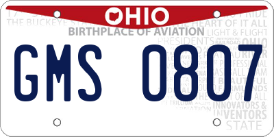 OH license plate GMS0807