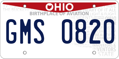 OH license plate GMS0820