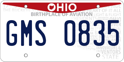OH license plate GMS0835