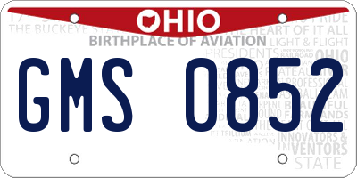 OH license plate GMS0852