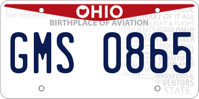 OH license plate GMS0865