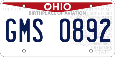 OH license plate GMS0892