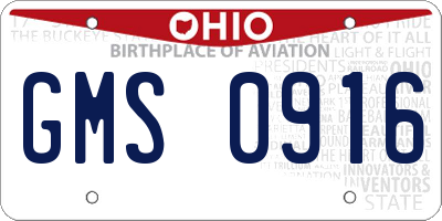 OH license plate GMS0916
