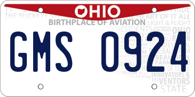 OH license plate GMS0924