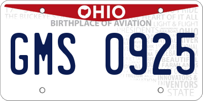 OH license plate GMS0925