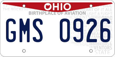 OH license plate GMS0926