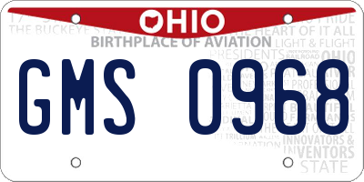 OH license plate GMS0968