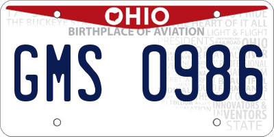 OH license plate GMS0986