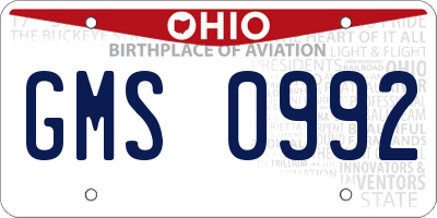 OH license plate GMS0992