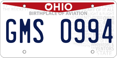 OH license plate GMS0994