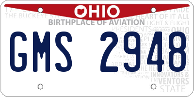 OH license plate GMS2948