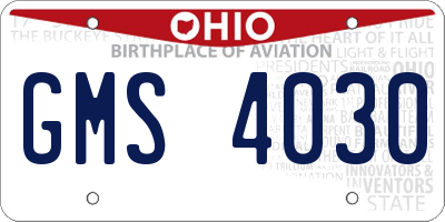 OH license plate GMS4030