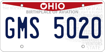OH license plate GMS5020