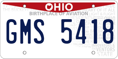 OH license plate GMS5418