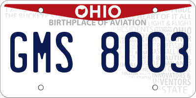 OH license plate GMS8003