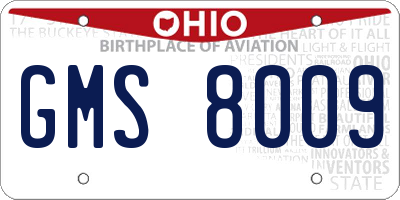 OH license plate GMS8009