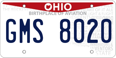 OH license plate GMS8020