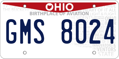 OH license plate GMS8024
