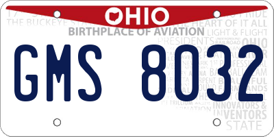 OH license plate GMS8032
