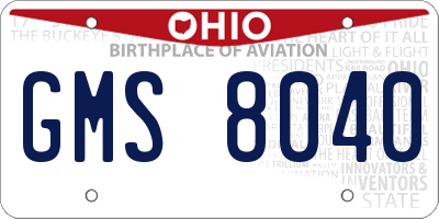 OH license plate GMS8040