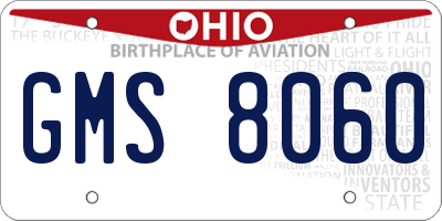 OH license plate GMS8060