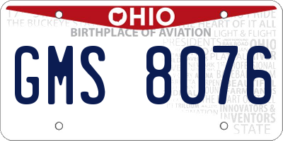 OH license plate GMS8076