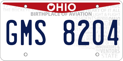 OH license plate GMS8204
