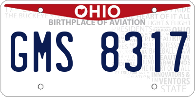 OH license plate GMS8317