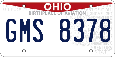 OH license plate GMS8378