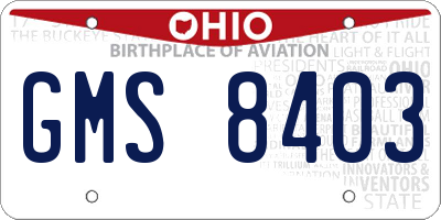 OH license plate GMS8403